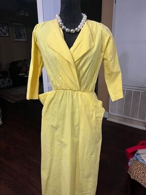 Yellow Long-Sleeve Wrap Dress with Defined Waist